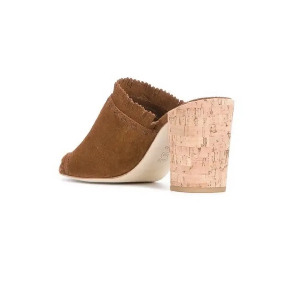TORY BURCH Huntington Suede Fringe trimmed Brown heels Mules shoes Sz 6.5